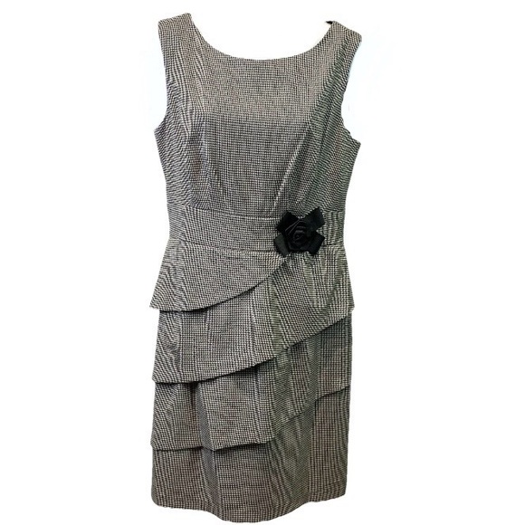 Connected Apparel Womens Dress Houndstooth Bow Rosette Sleeveless Sz 10 NWT - Picture 1 of 10